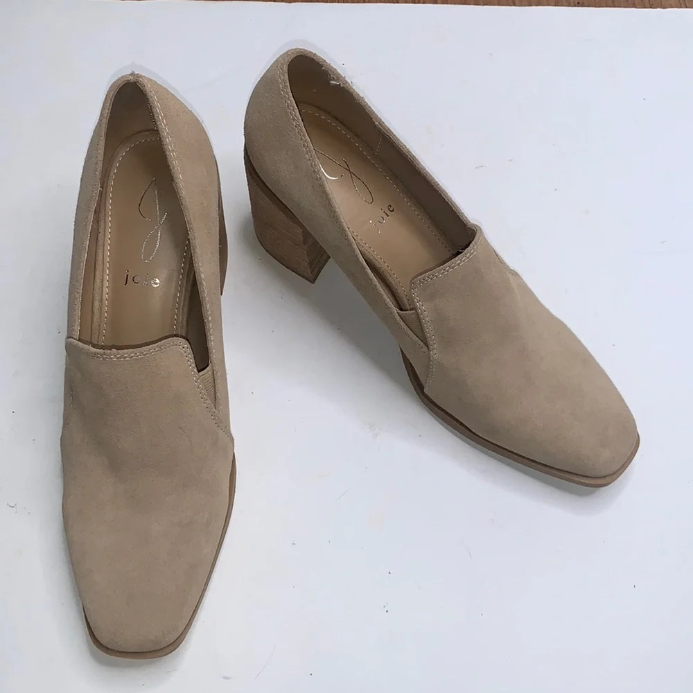 Joie Wevenly Suede Style Tan Neutral Block Heel Loafer Shoes S-019 Sz 8 NWOB